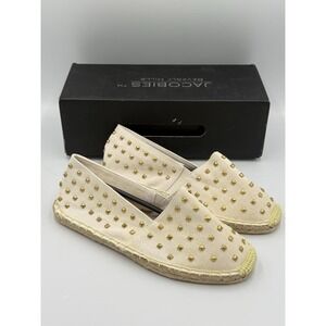 Jacobies Zuri Espadrille Slip On Shoes Womens 9 White Rhinestone Casual NWB